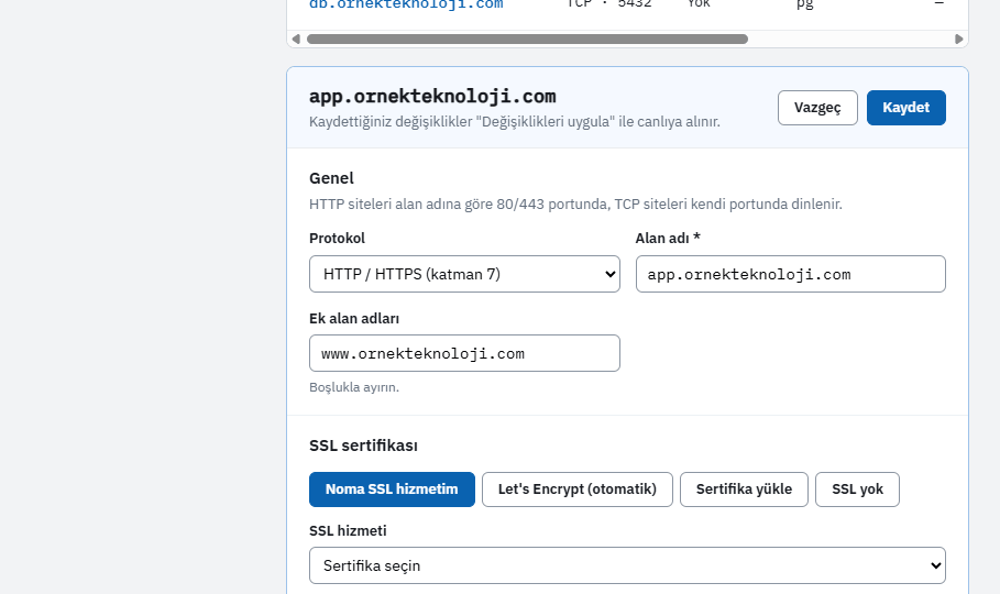 Load Balancer ayarlarını kendiniz yapın · Site düzenleme