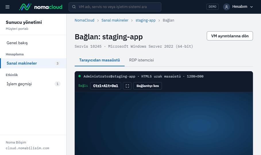 Windows sunuculara HTML5 masaüstü · Masaüstüne bağlı